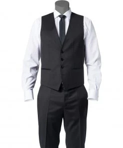 BOSS Weste Wilson 50318500/001 Slim Fit, Schurwolle Super120 GUABELLO, Schwarz, Black