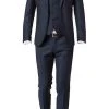 CG Anzug 50/102S1/423712+433063+441013/62 Anzug mit Weste, Slim Fit, Schurwolle Super100, Dunkelblau gemustert, Marine