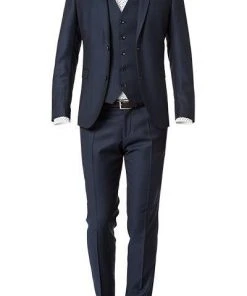 CG Anzug 50/102S1/423712+433063+441013/62 Anzug mit Weste, Slim Fit, Schurwolle Super100, Dunkelblau gemustert, Marine