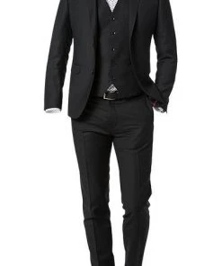 CG Anzug 50/102S1/423712+4330063+441013/90 Anzug mit Weste, Slim Fit, Schurwolle Super100, Schwarz , Schwarz