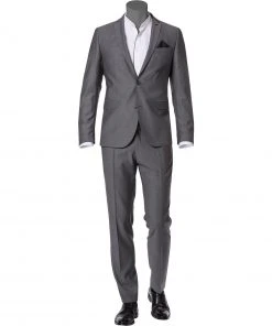 CG Anzug Caden+Cedric 50/102S1/423712+433063/81 Slim Fit, Schurwolle Super100, Dunkelgrau gemustert, Grau
