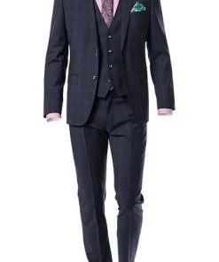 ROY ROBSON Anzug 5022/2062+0240+21/719 Anzug mit Weste, Slim Fit, Schurwolle Super110 REDA, Dunkelblau kariert, Nachtblau