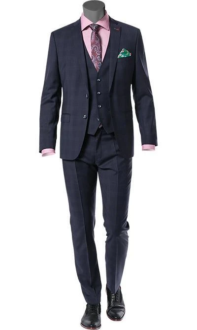 ROY ROBSON Anzug 5022/2062+0240+21/719 Anzug mit Weste, Slim Fit, Schurwolle Super110 REDA, Dunkelblau kariert, Nachtblau 3 ROY ROBSON Anzug 5022/2062+0240+21/719 Anzug mit Weste, Slim Fit, Schurwolle Super110 REDA, Dunkelblau kariert, Nachtblau