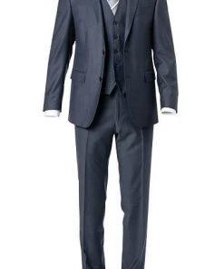 Carl Gross Anzug 70-060N0/323022+332023+343113/61 Anzug mit Weste, Modern Fit, Schurwolle, Dunkelblau meliert, Stahlblau