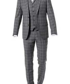 ROY ROBSON Anzug 050211694700+1295400+1737300/H050 Anzug mit Weste, Slim Fit, Schurwolle Super100, Anthrazit kariert, Pastellgrau