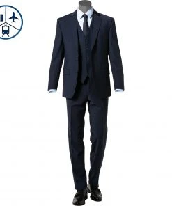 Carl Gross Anzug 30-031S0/325031+342043+338343/62 Reise-Anzug mit Weste, Regular Fit, Schurwoll-Stretch, Dunkelblau , Dunkelblau