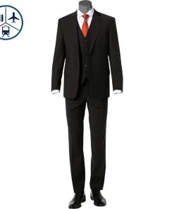 Carl Gross Anzug 30-031S0/325031+342043+338343/90 Reise-Anzug mit Weste, Regular Fit, Schurwoll-Stretch, Schwarz