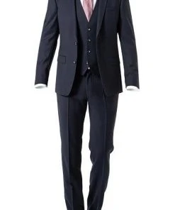 ROY ROBSON Anzug 050631594900+1704100+1295400/A410 Anzug mit Weste, Slim Fit, Schurwolle Super100 wasserabweisend, Dunkelblau gemustert, Dunkelblau