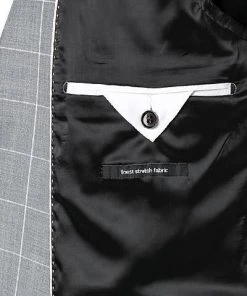 Strellson Anzug Allen-Mercer 30020633+634/035 Slim Fit, Schurwoll-Stretch, Hellgrau kariert, Hellgrau -Anzüge & Westen Verkäufe 341312 norm5