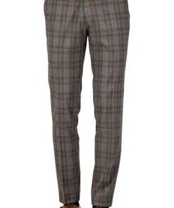 CG Hose Cole 02-006S3/230043/82 Slim Fit, Viskose-Stretch, Stahlgrau-braun kariert , Stahlgrau-braun