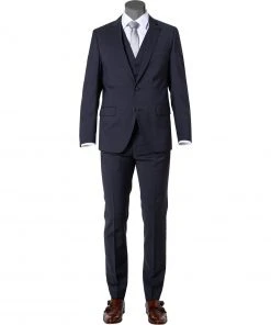 bugatti Anzug 99801/793000+780200+788300/390 Anzug mit Weste, Modern Fit, Merinowolle, Marineblau, Marine