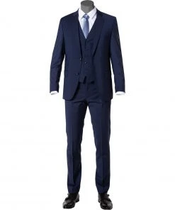 bugatti Anzug 99801/793000+788300+780200/380 Anzug mit Weste, Modern Fit, Merinowolle, Nachtblau