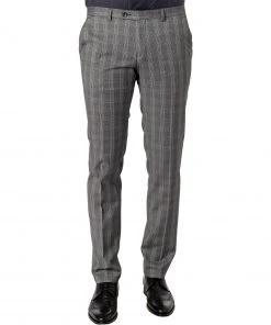 DIGEL Hose Nanno110141/99727/45 Extra Slim Fit, Viskose-Stretch, Grau kariert , Mittelgrau