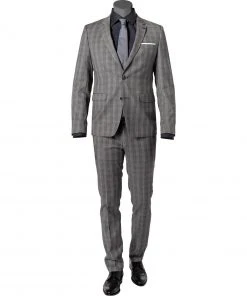 DIGEL Nate-Nanno 120296+110141/99727/45 Anzug, Extra Slim Fit, Viskose-Stretch, Grau kariert , Mittelgrau