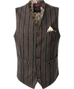 BOB Weste HILL505 T505/grigio Wolle, Grau-braun gestreift