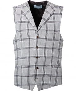 Carl Gross Weste Warner-G 21-172N3/145170/71 Leinen, Beige-braun kariert, Greige