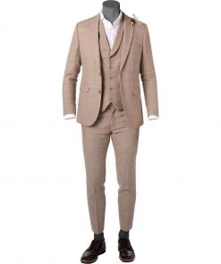 CG Anzug 15-004S3/225222+242340+230053/22 Sakko, Slim Fit, Baumwolle, Sand kariert, Sand